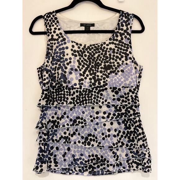 ST JOHN Silk Ruffle Polka Dot Sleeveless Top 4 - Picture 1 of 6